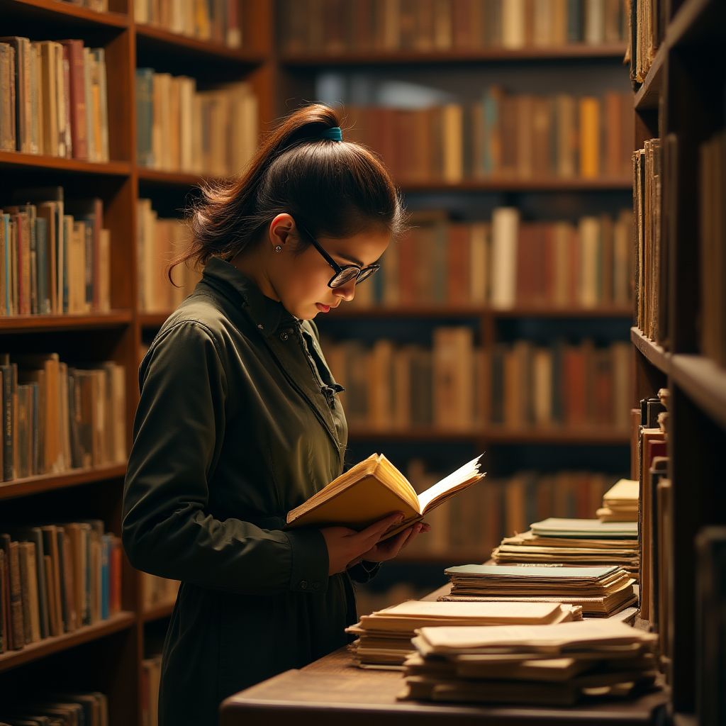 Bibliothécaire effectuant une recherche dans des catalogues anciens